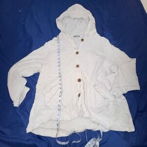 Habitat medium Beige Top Linen Cotton Hooded Button Down Long Sleeve